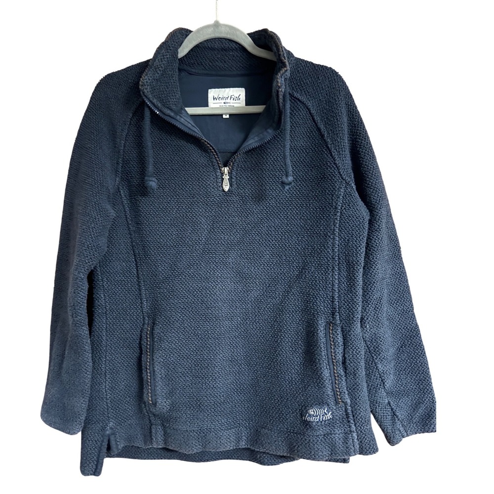 Weird Fish Macaroni Navy Blue Quarter Zip Pullover Sweatshirt Womens Size 14